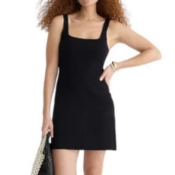 J CREW WOMENS SQUARE NECK KNIT MINI DRESS BLACK LARGE - Picture 1 of 9